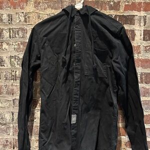 Zara Men’s Black Button-Up Hoodie (NWT) – Detachable Hood, Streetwear Vibes